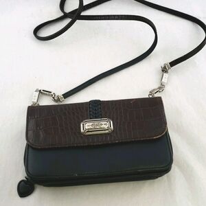BRIGHTON Crossbody Wallet Croc & Black Leather
